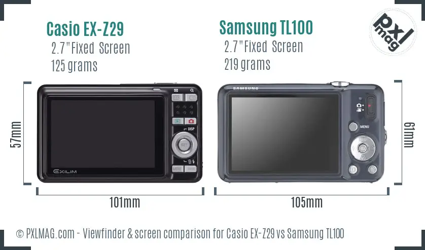 Casio EX-Z29 vs Samsung TL100 Screen and Viewfinder comparison Casio EX-Z29 vs Samsung TL100 Screen and Viewfinder comparison