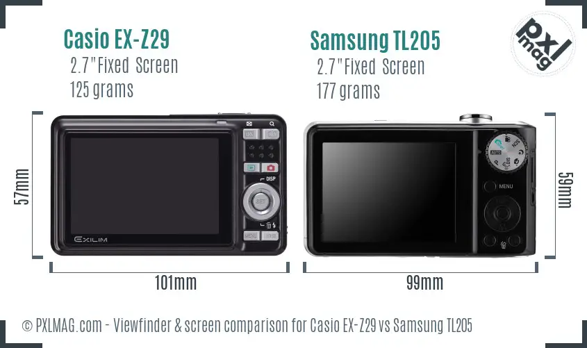 Casio EX-Z29 vs Samsung TL205 Screen and Viewfinder comparison