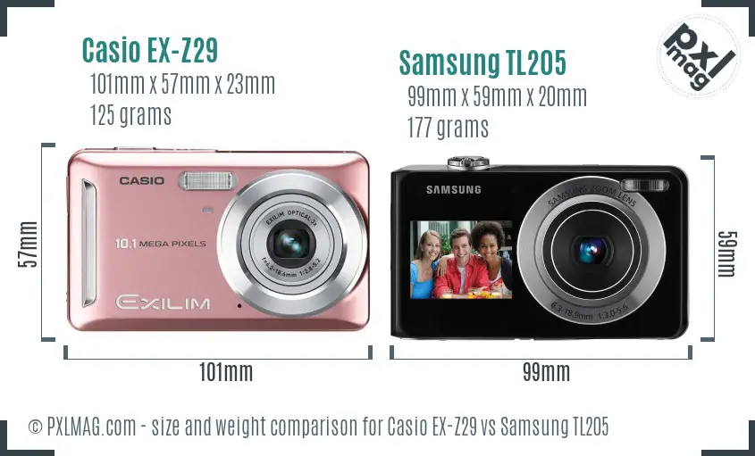 Casio EX-Z29 vs Samsung TL205 size comparison