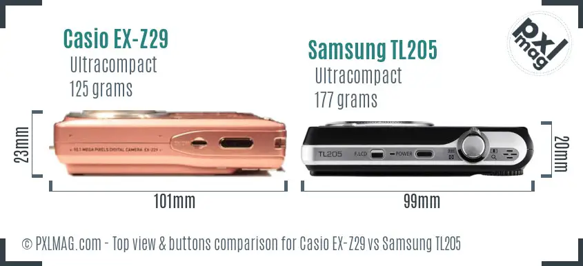 Casio EX-Z29 vs Samsung TL205 top view buttons comparison