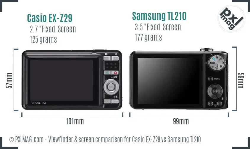 Casio EX-Z29 vs Samsung TL210 Screen and Viewfinder comparison