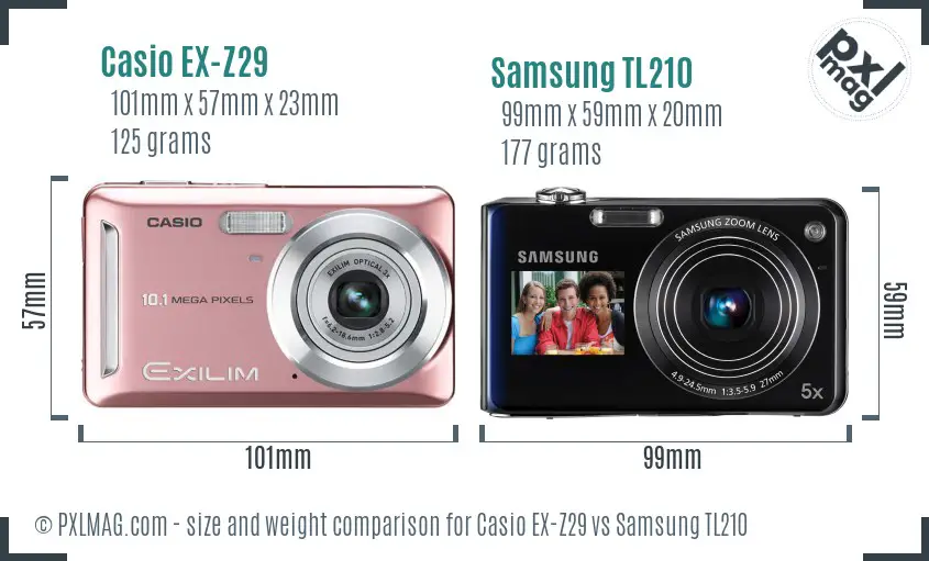 Casio EX-Z29 vs Samsung TL210 size comparison