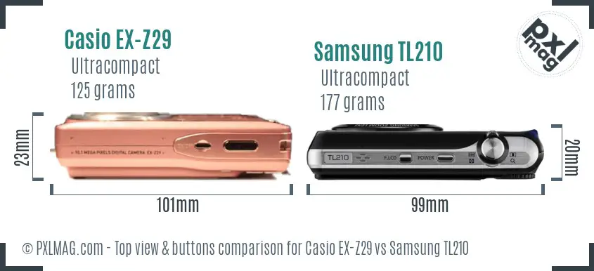 Casio EX-Z29 vs Samsung TL210 top view buttons comparison