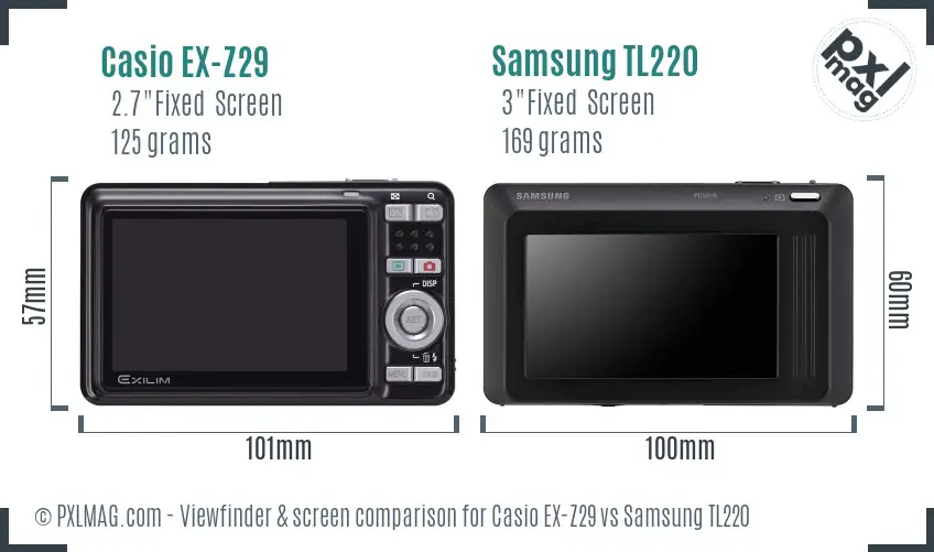 Casio EX-Z29 vs Samsung TL220 Screen and Viewfinder comparison