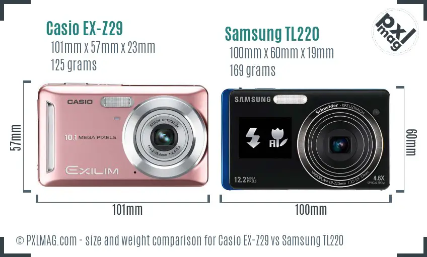 Casio EX-Z29 vs Samsung TL220 size comparison