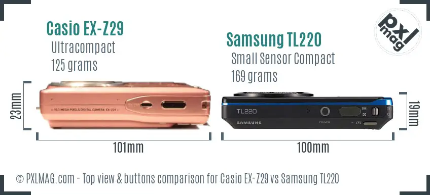 Casio EX-Z29 vs Samsung TL220 top view buttons comparison