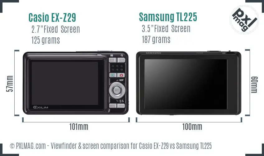 Casio EX-Z29 vs Samsung TL225 Screen and Viewfinder comparison