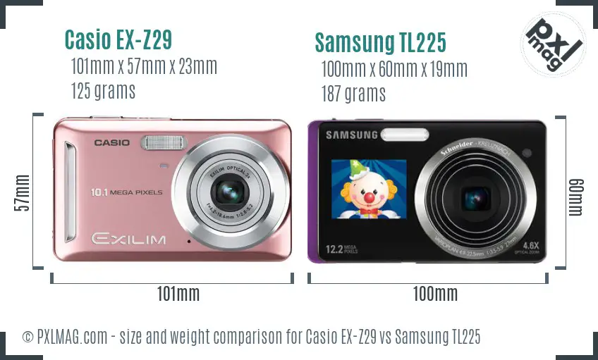 Casio EX-Z29 vs Samsung TL225 size comparison