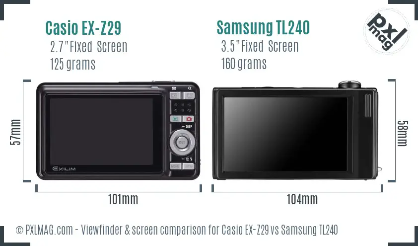 Casio EX-Z29 vs Samsung TL240 Screen and Viewfinder comparison