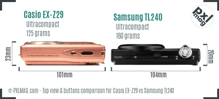 Casio EX-Z29 vs Samsung TL240 top view buttons comparison