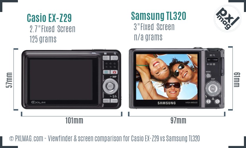 Casio EX-Z29 vs Samsung TL320 Screen and Viewfinder comparison