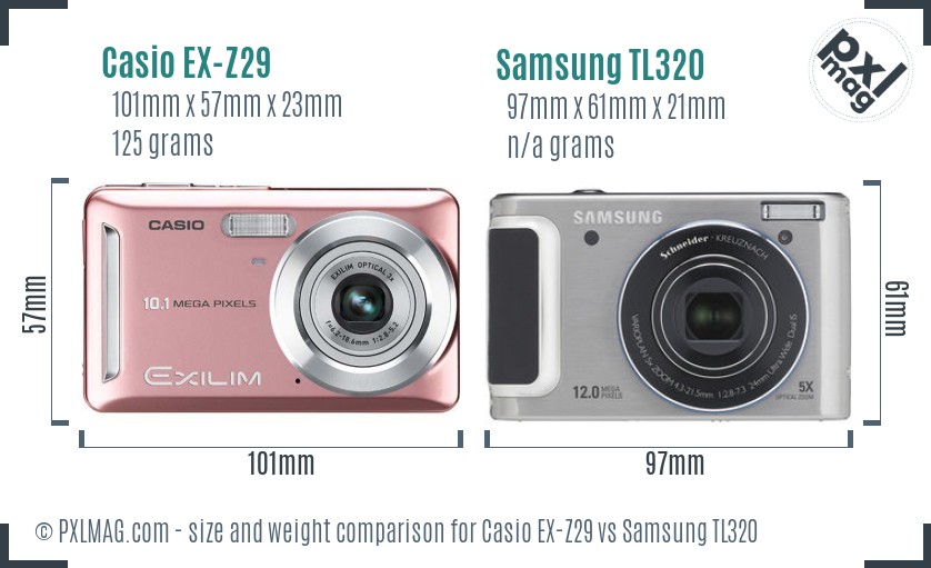 Casio EX-Z29 vs Samsung TL320 size comparison