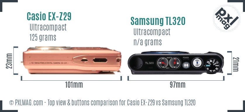 Casio EX-Z29 vs Samsung TL320 top view buttons comparison