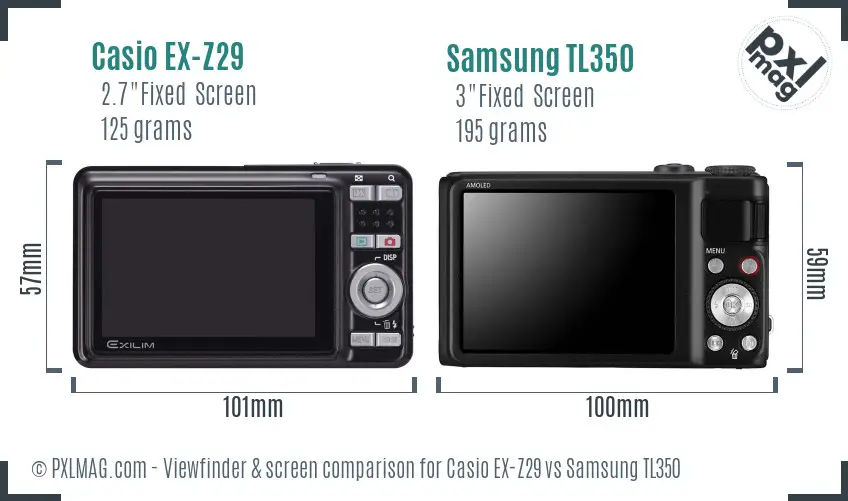 Casio EX-Z29 vs Samsung TL350 Screen and Viewfinder comparison