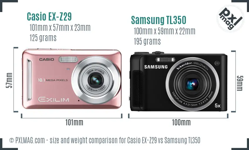 Casio EX-Z29 vs Samsung TL350 size comparison