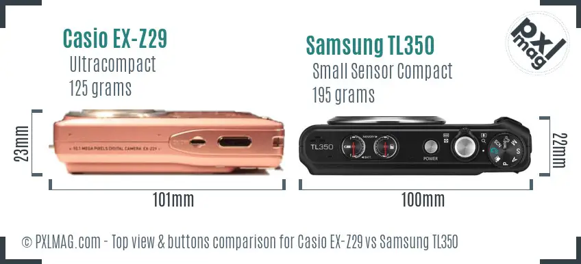 Casio EX-Z29 vs Samsung TL350 top view buttons comparison