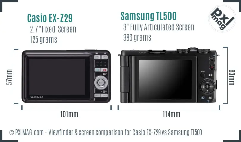 Casio EX-Z29 vs Samsung TL500 Screen and Viewfinder comparison