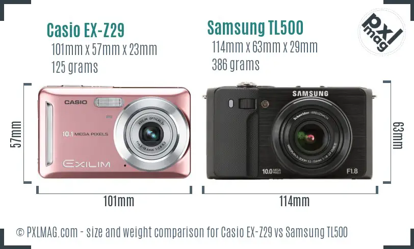 Casio EX-Z29 vs Samsung TL500 size comparison