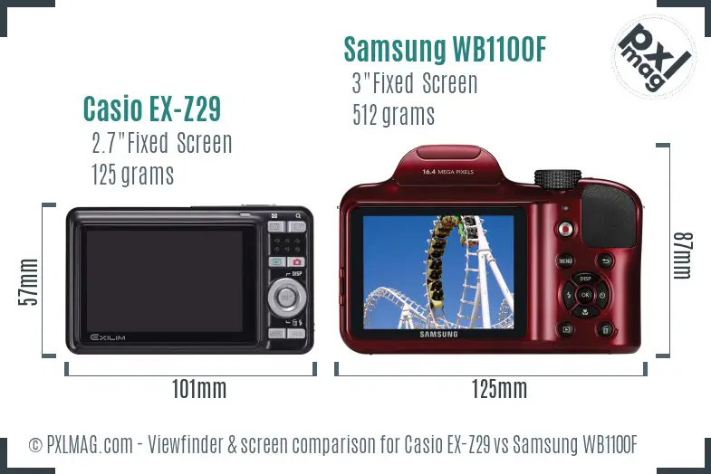 Casio EX-Z29 vs Samsung WB1100F Screen and Viewfinder comparison