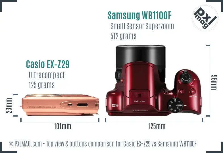 Casio EX-Z29 vs Samsung WB1100F top view buttons comparison