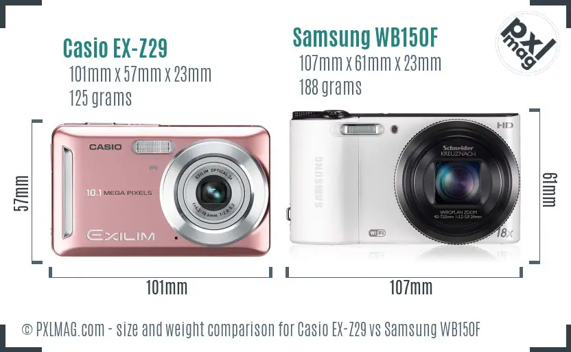 Casio EX-Z29 vs Samsung WB150F size comparison