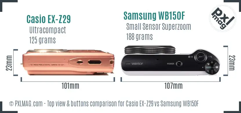 Casio EX-Z29 vs Samsung WB150F top view buttons comparison