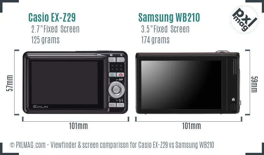 Casio EX-Z29 vs Samsung WB210 Screen and Viewfinder comparison