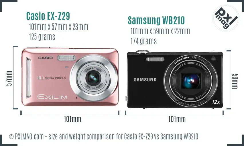 Casio EX-Z29 vs Samsung WB210 size comparison