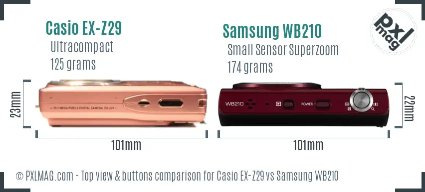 Casio EX-Z29 vs Samsung WB210 top view buttons comparison