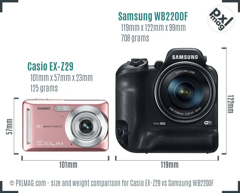 Casio EX-Z29 vs Samsung WB2200F size comparison