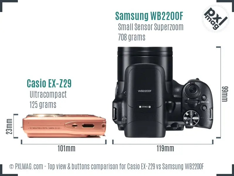 Casio EX-Z29 vs Samsung WB2200F top view buttons comparison