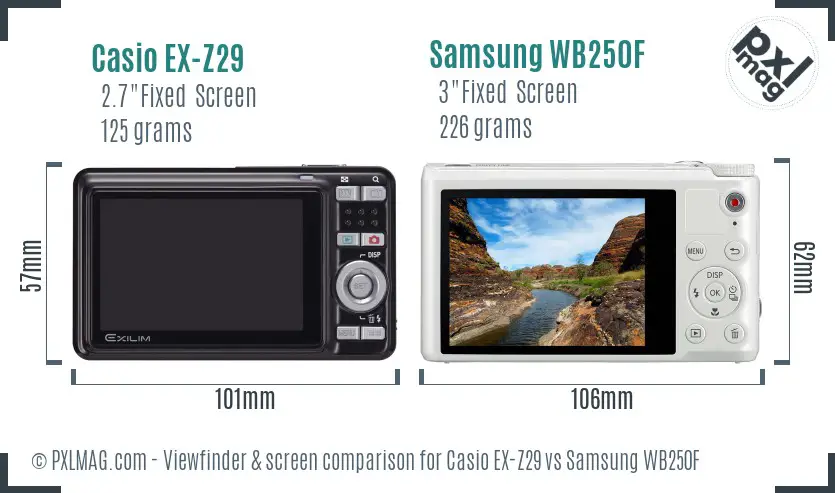 Casio EX-Z29 vs Samsung WB250F Screen and Viewfinder comparison Casio EX-Z29 vs Samsung WB250F Screen and Viewfinder comparison