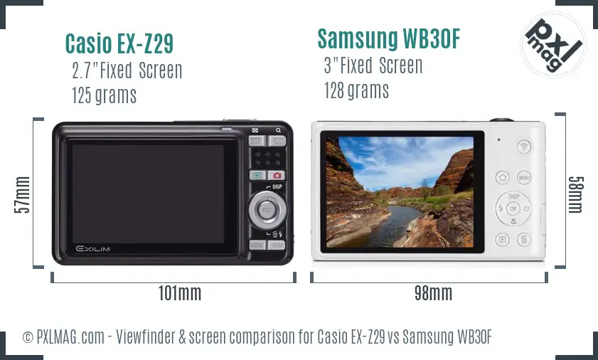 Casio EX-Z29 vs Samsung WB30F Screen and Viewfinder comparison