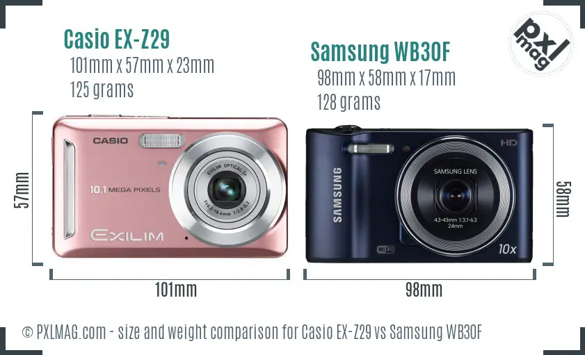 Casio EX-Z29 vs Samsung WB30F size comparison