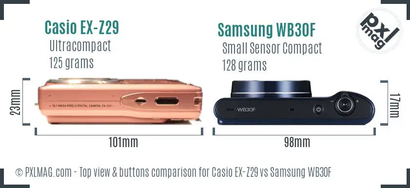 Casio EX-Z29 vs Samsung WB30F top view buttons comparison