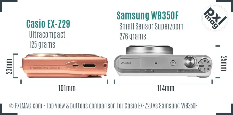 Casio EX-Z29 vs Samsung WB350F top view buttons comparison