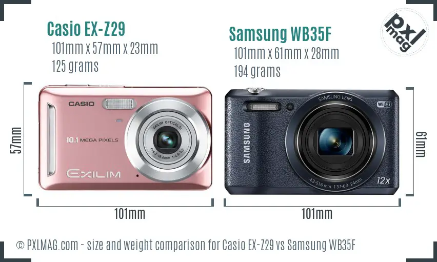 Casio EX-Z29 vs Samsung WB35F size comparison Casio EX-Z29 vs Samsung WB35F size comparison