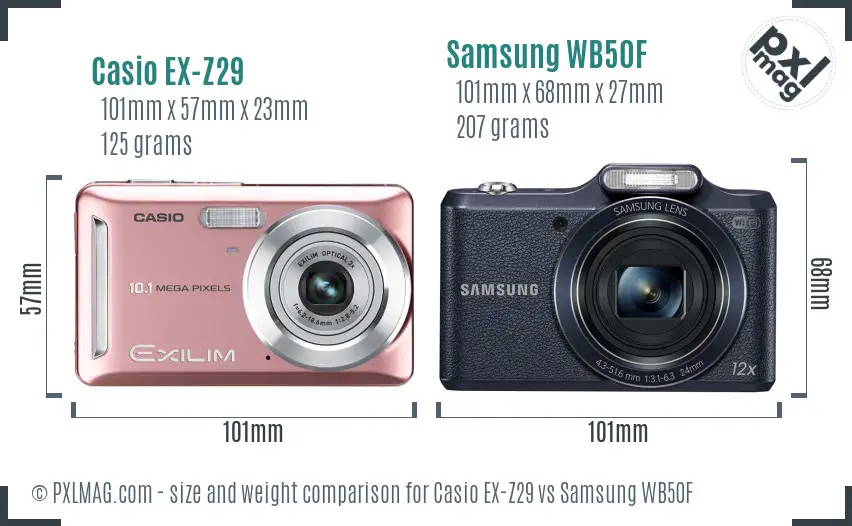 Casio EX-Z29 vs Samsung WB50F size comparison