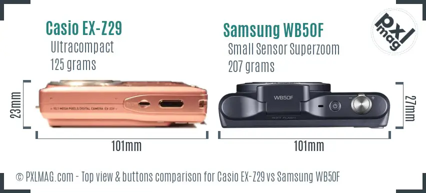 Casio EX-Z29 vs Samsung WB50F top view buttons comparison