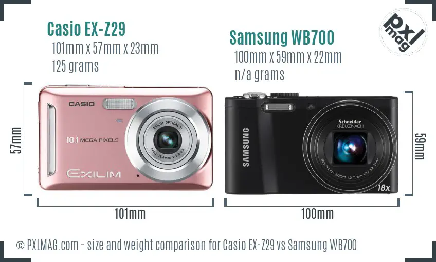 Casio EX-Z29 vs Samsung WB700 size comparison Casio EX-Z29 vs Samsung WB700 size comparison
