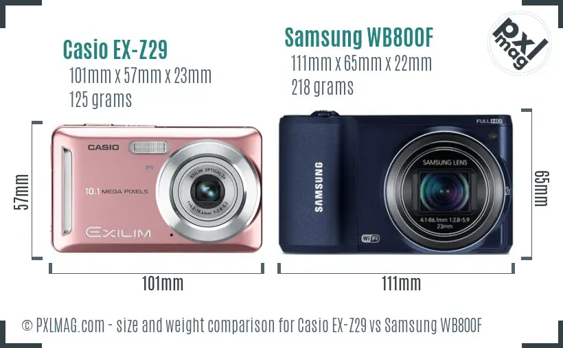 Casio EX-Z29 vs Samsung WB800F size comparison