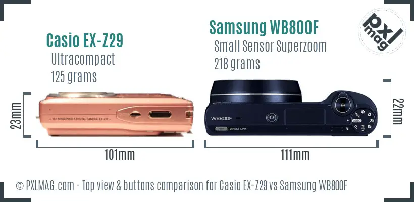 Casio EX-Z29 vs Samsung WB800F top view buttons comparison