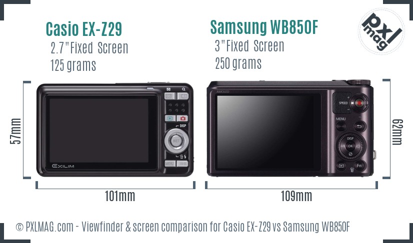 Casio EX-Z29 vs Samsung WB850F Screen and Viewfinder comparison