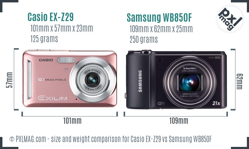 Casio EX-Z29 vs Samsung WB850F size comparison