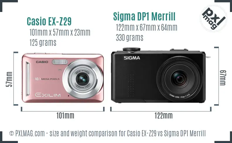 Casio EX-Z29 vs Sigma DP1 Merrill size comparison