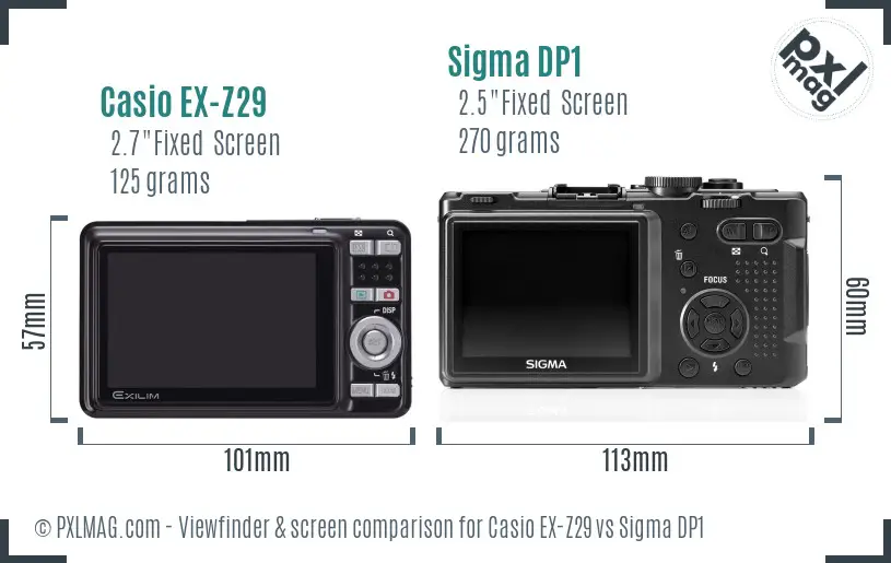 Casio EX-Z29 vs Sigma DP1 Screen and Viewfinder comparison