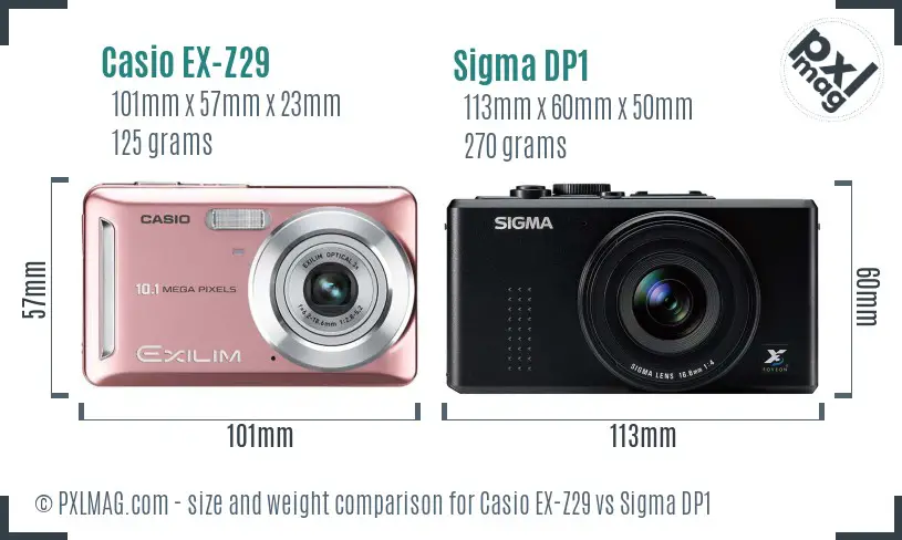 Casio EX-Z29 vs Sigma DP1 size comparison