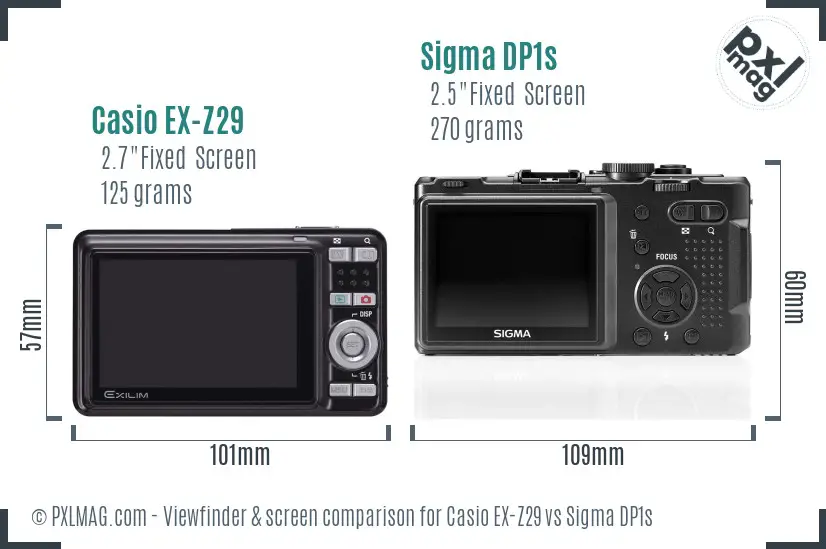 Casio EX-Z29 vs Sigma DP1s Screen and Viewfinder comparison