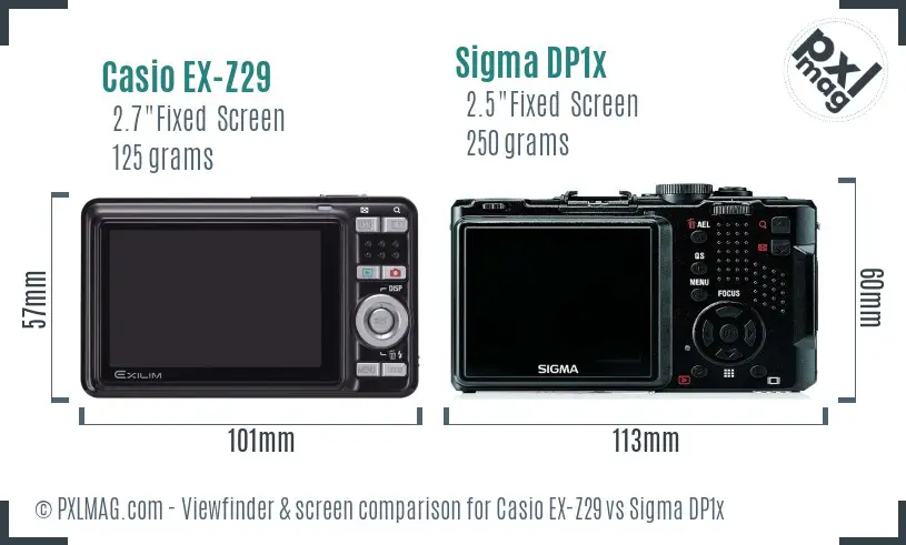 Casio EX-Z29 vs Sigma DP1x Screen and Viewfinder comparison