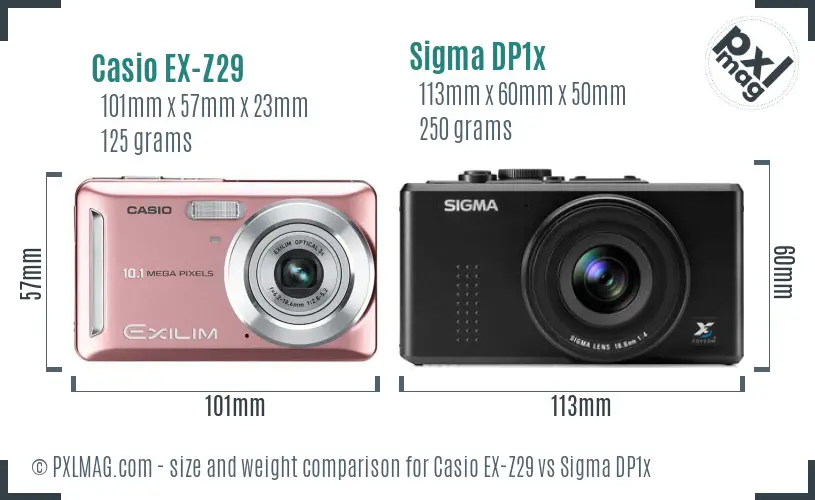 Casio EX-Z29 vs Sigma DP1x size comparison